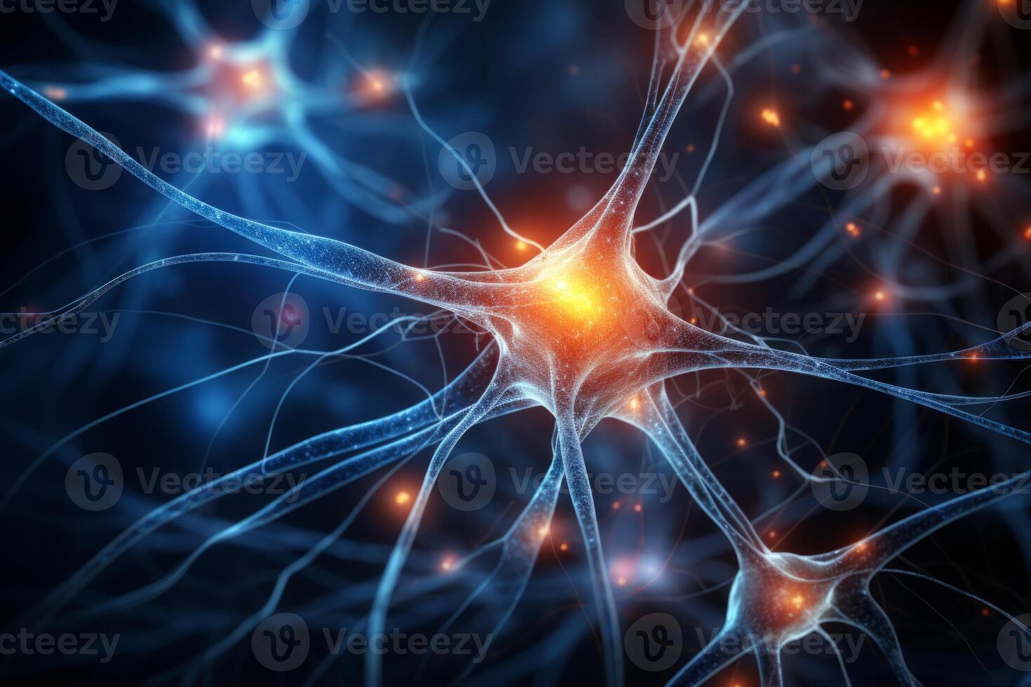 AI Generated Neuron cells neural network under microscope neuro research science brain signal information transfer human neurology mind mental impulse biology anatomy microbiology intelligence photo