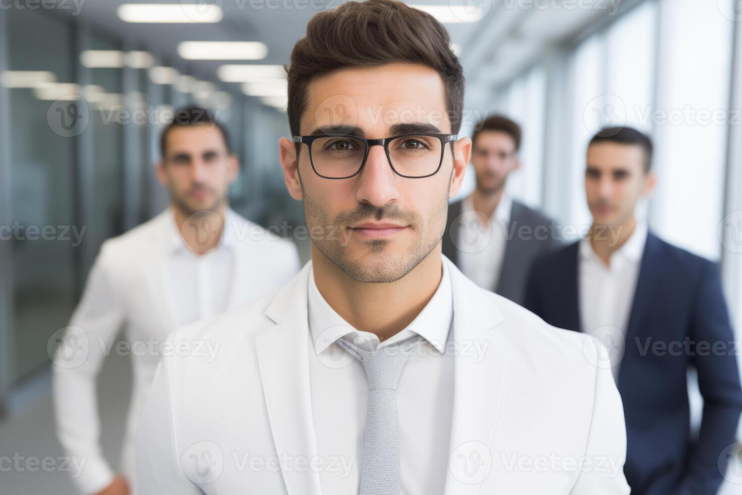 AI Generated Young man businessman business company entrepreneur startup employer finance. Group people talented team education future technologies infographics artificial intelligence neural networks photo