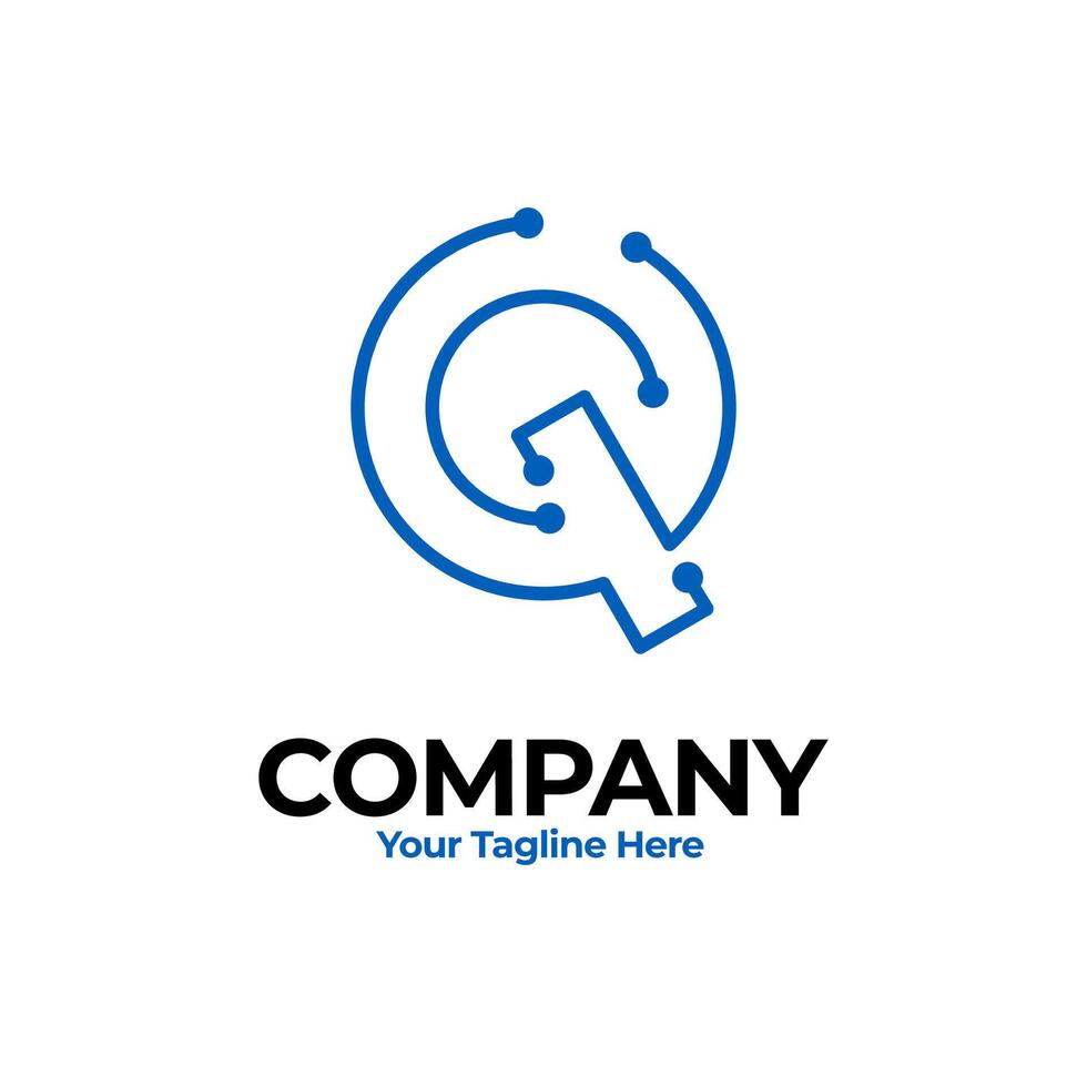 letter Q logo design. Q techy logo. Q Letter Tech Logo. Letter Q Technology logo. vector