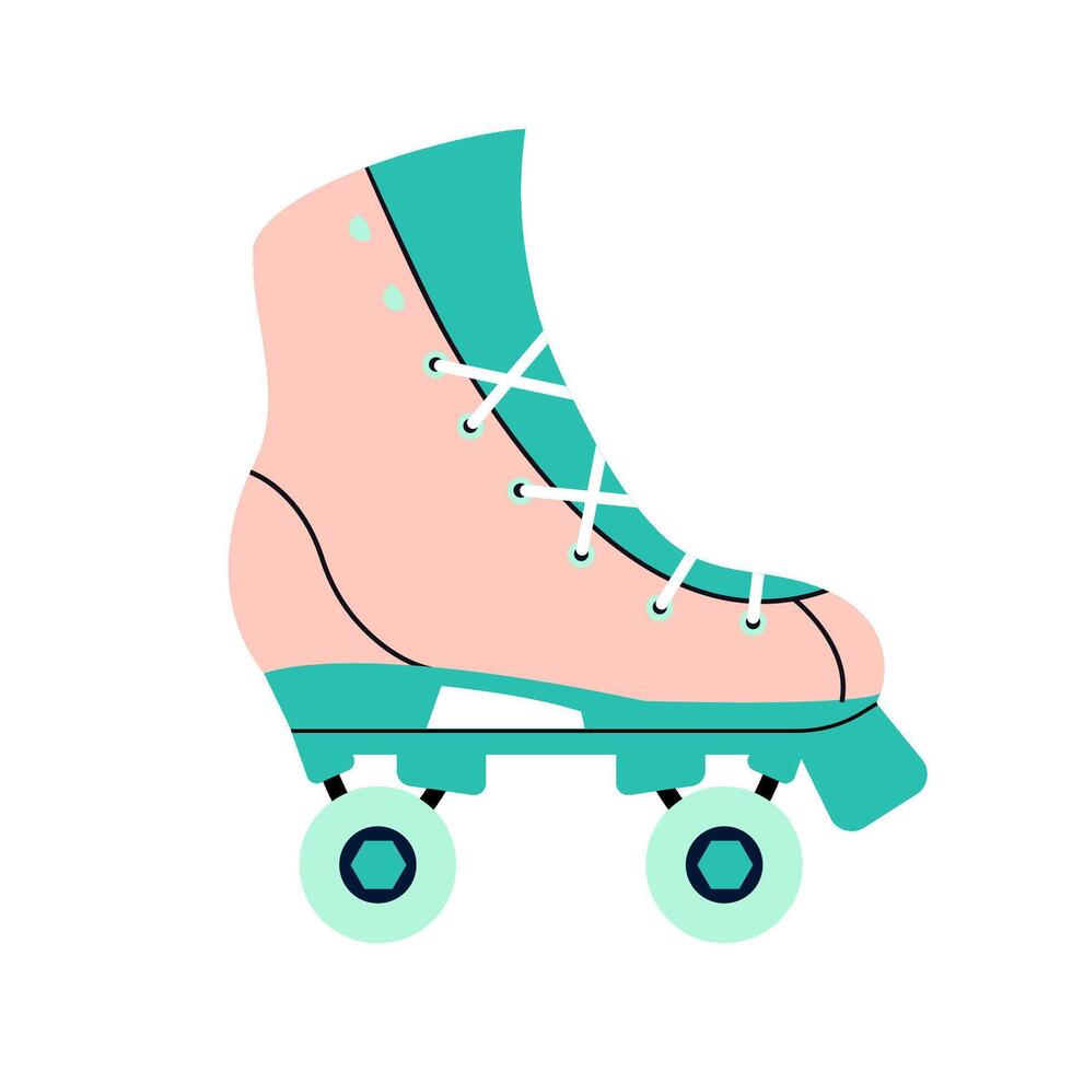 Vintage roller skates. Retro flat style. Isolated. Nostalgic roller skating culture. Sport shoe wear. vector