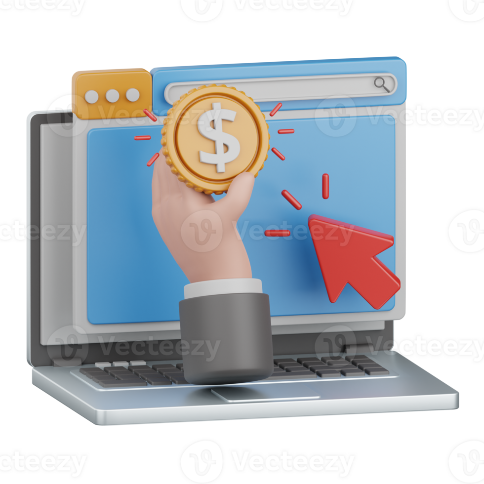 3d rendering pay per click isolated useful for seo, website, internet, optimization and other png