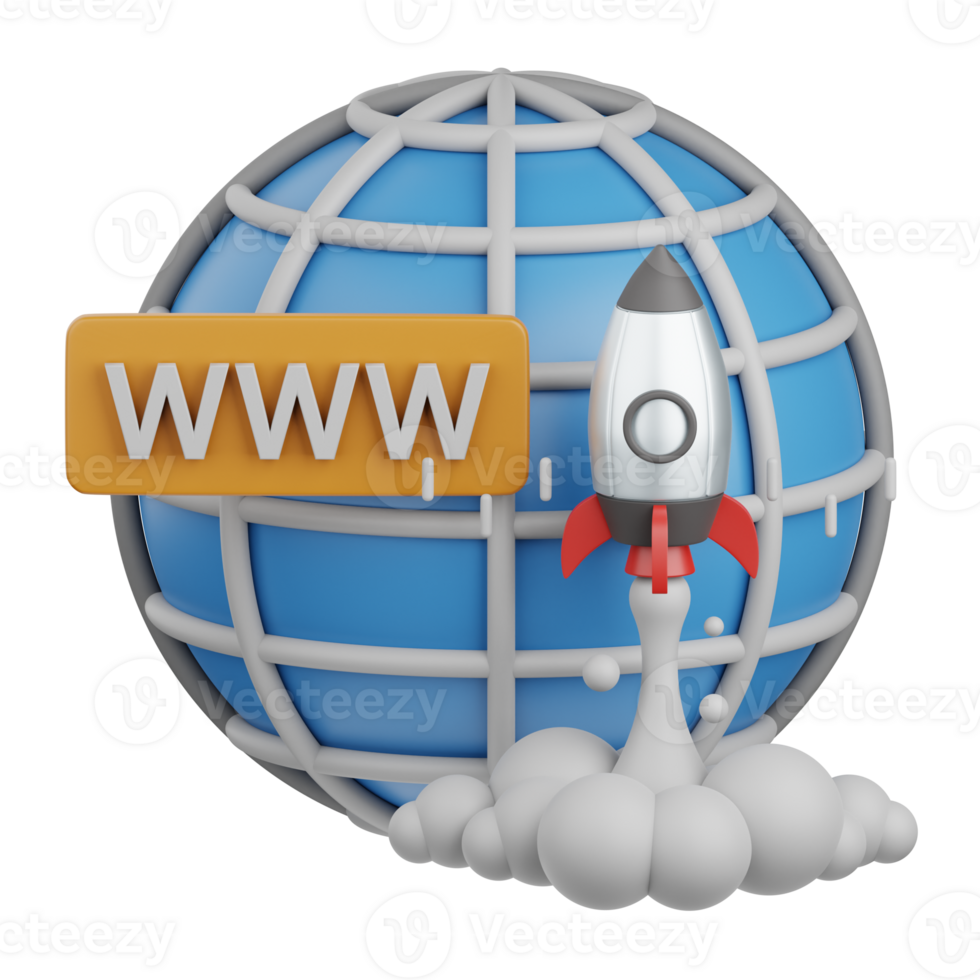 3d rendering website launching isolated useful for seo, website, internet, optimization and other png