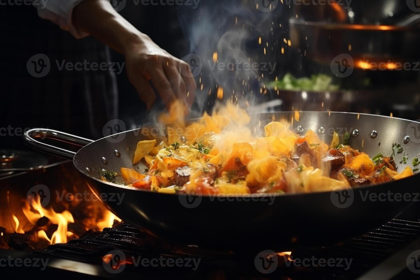 AI Generated Master chef cook man hands precisely cooking dressing preparing tasty fresh delicious mouthwatering gourmet dish food on plate to customers 5-star michelin restaurant kitchen close-up photo