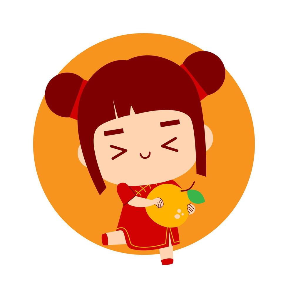 Cute Girl Cartoon Character Chinese New Year vector