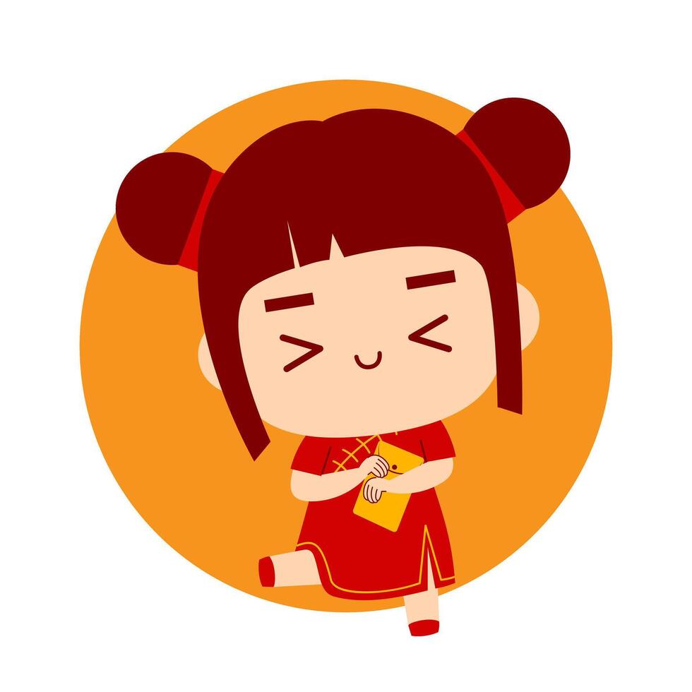 Cute Girl Cartoon Character Chinese New Year vector