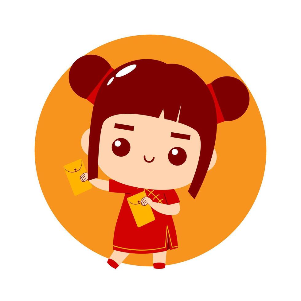 Cute Girl Cartoon Character Chinese New Year vector