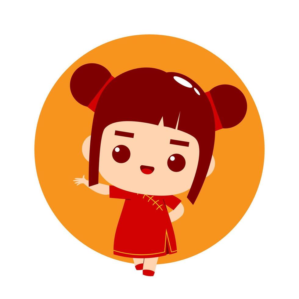 Cute Girl Cartoon Character Chinese New Year vector