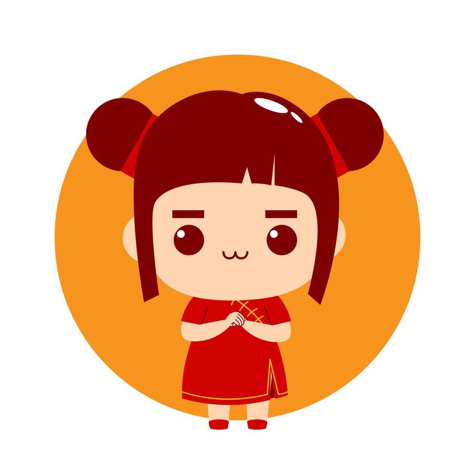 Cute Girl Cartoon Character Chinese New Year vector