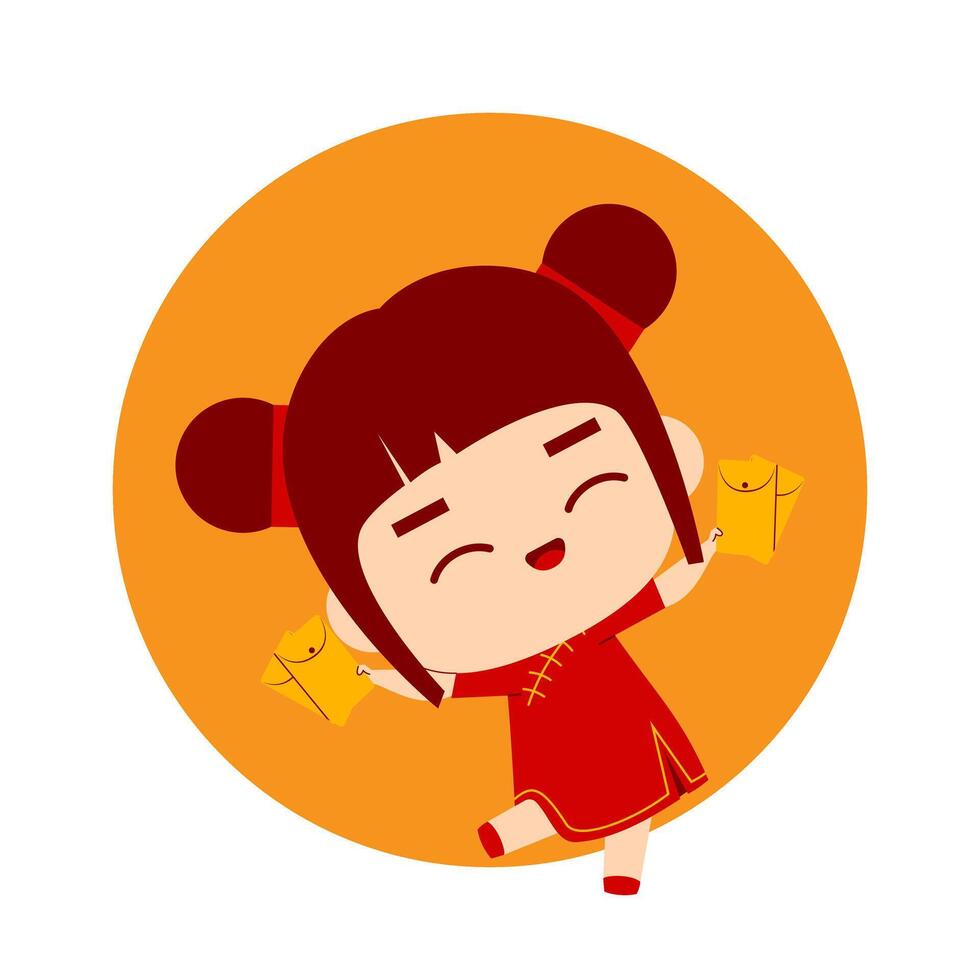 Cute Girl Cartoon Character Chinese New Year vector