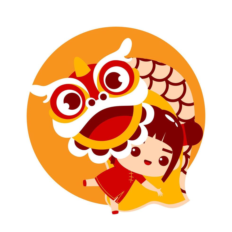 linda niña dibujos animados personaje chino nuevo año vector