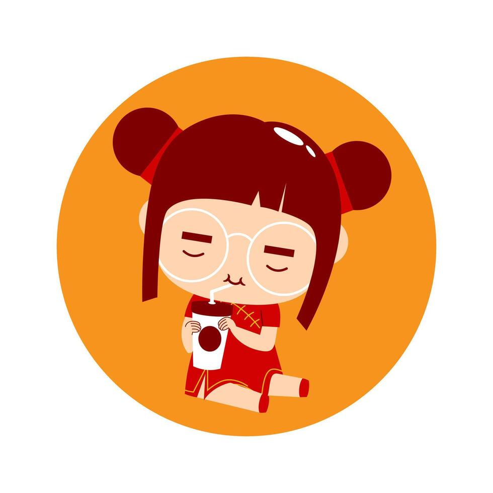 Cute Girl Cartoon Character Chinese New Year vector