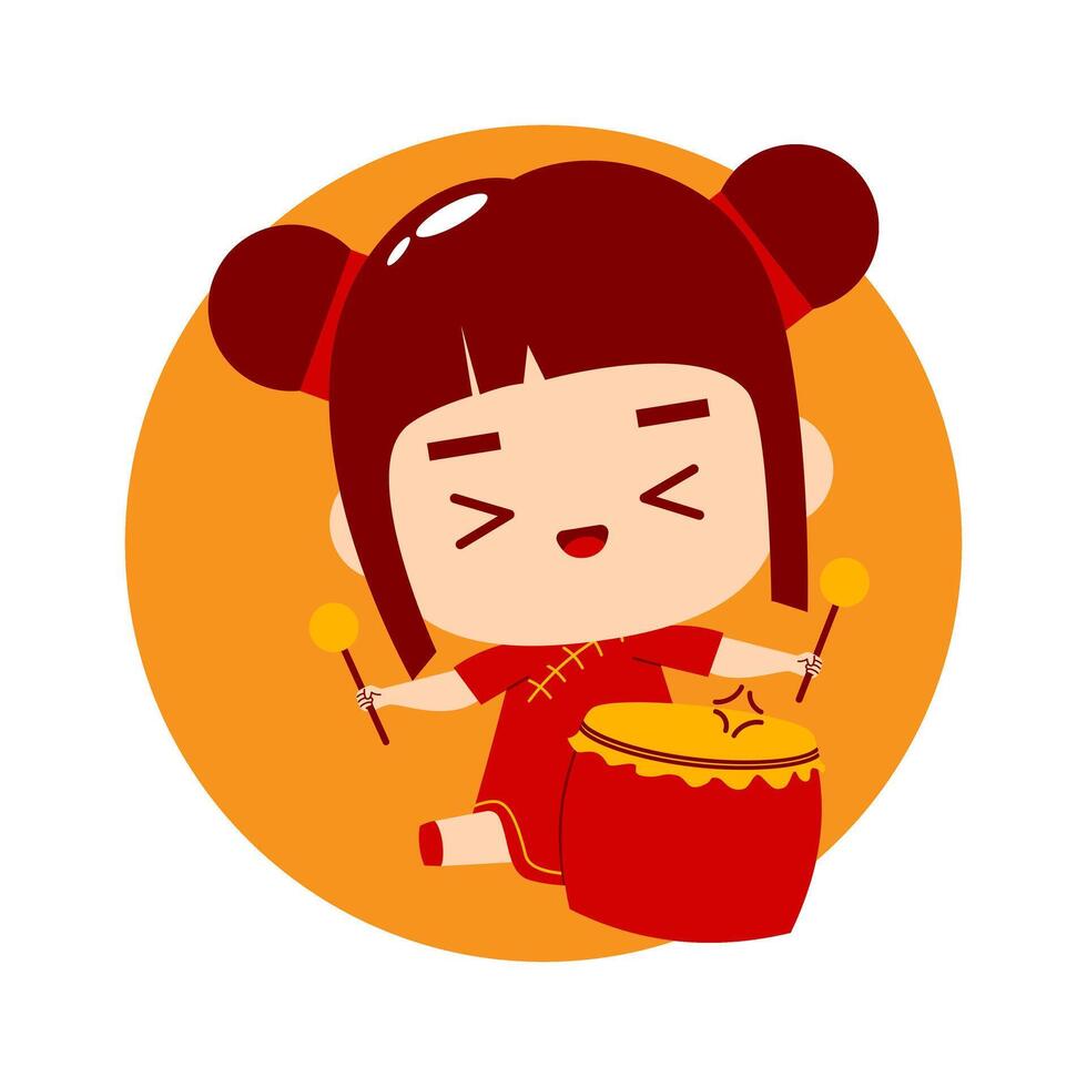 Cute Girl Cartoon Character Chinese New Year vector