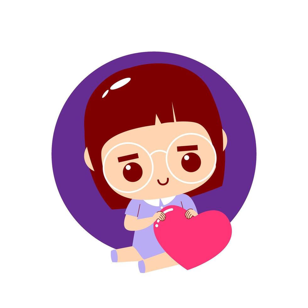 Cute girl holding heart with love vector