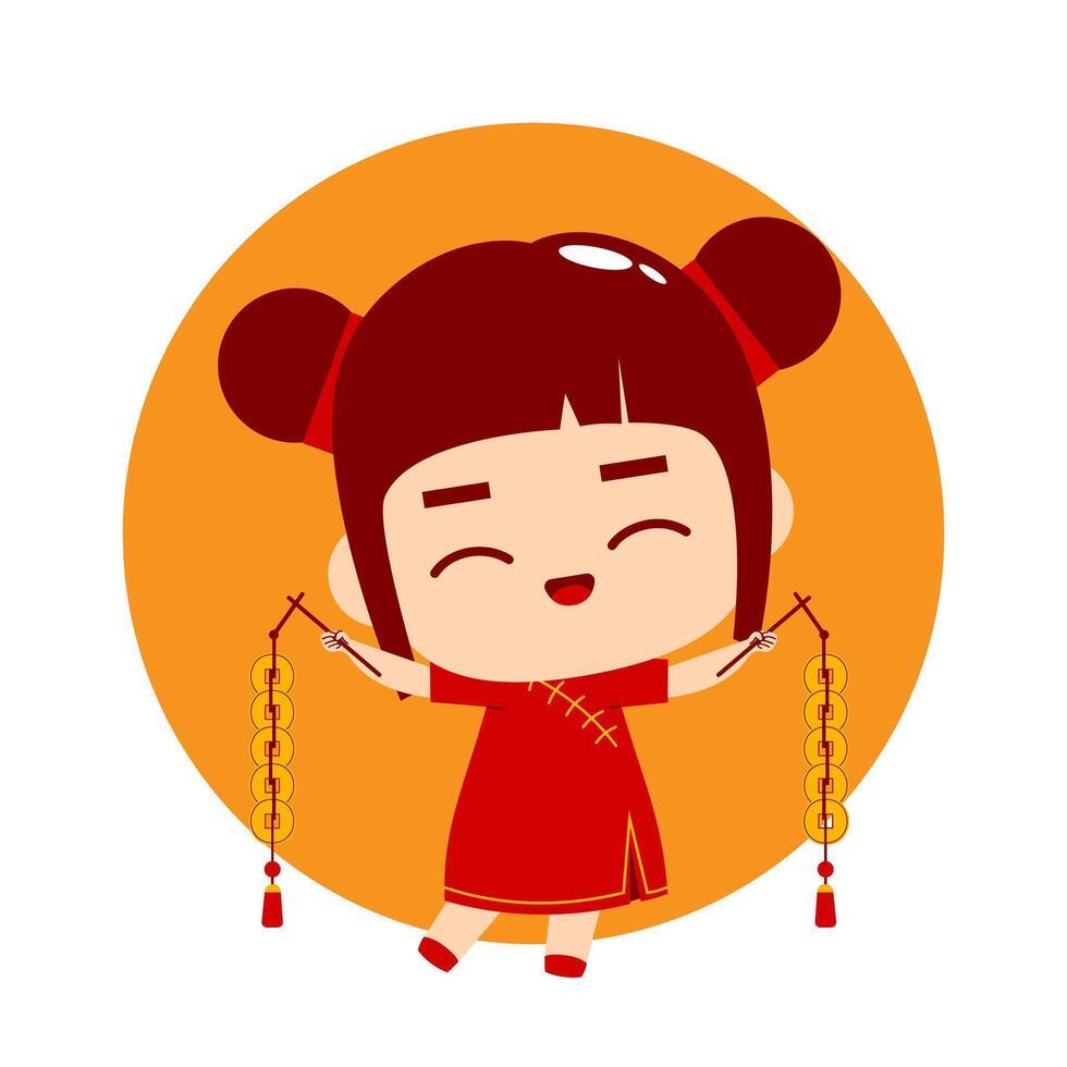 Cute Girl Cartoon Character Chinese New Year vector