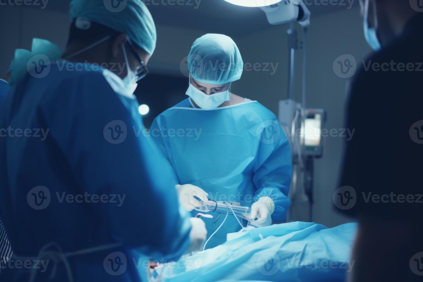 AI Generated Young experienced surgeons performing operation saving patient life doctor surgeon duty surgery teamwork operating room modern medical equipment medicine technology pharmacy health care photo