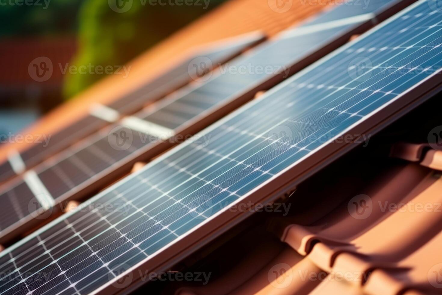 AI Generated Solar panel battery red roof house sun energy modern sunlight technology generator innovation luxury alternative source electricity cell ecological equipment environmental power renewable photo