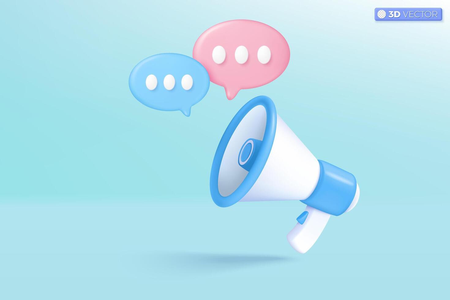 3d megaphone speaker icon symbol. Notification bell, speech bubble, loudspeaker announce discount promotion, Sell reduced prices concept. 3D vector isolated illustration, Cartoon pastel Minimal style.