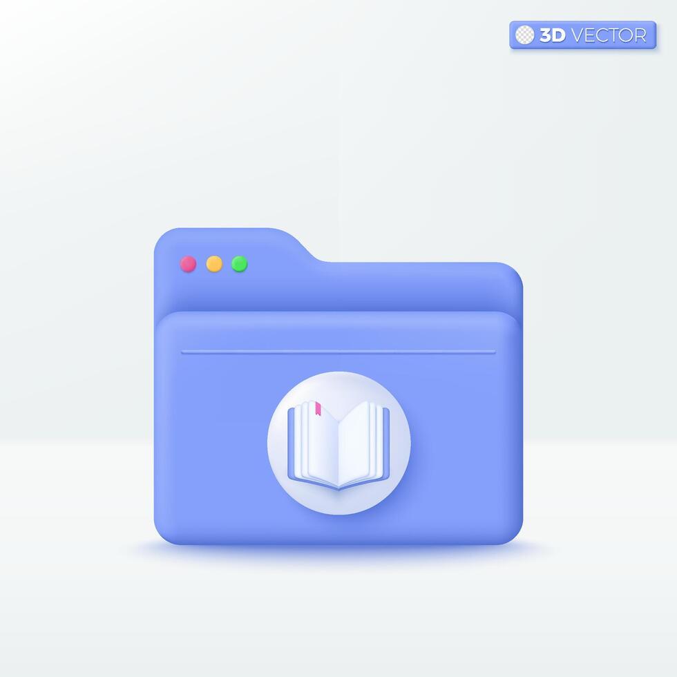 Folder library icon symbol. Information online portfolio for presentation, comfortable searching, Stored data, File management concept. 3D vector isolated illustration, Cartoon pastel Minimal style.