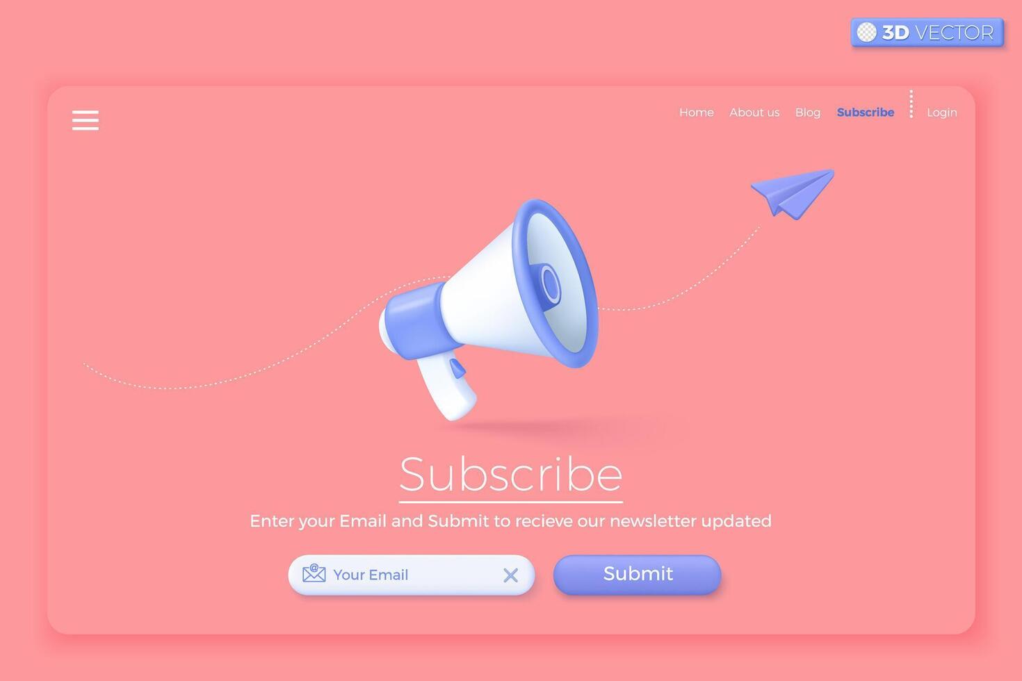 3D Subscribe to newsletter and promotions banner template. Invitation to join customer awareness. Email business marketing concept. 3D vector isolated illustration, Cartoon pastel Minimal style.