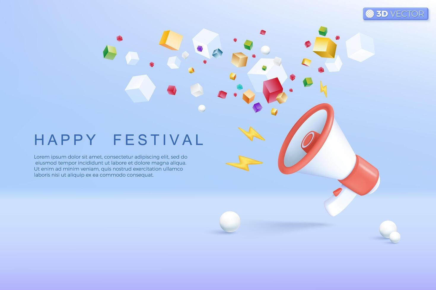 3d megaphone speaker with lightning icon symbol. loudspeaker announce discount promotion, Sell reduced prices, Happy Festival concept. 3D vector isolated illustration, Cartoon pastel Minimal style.