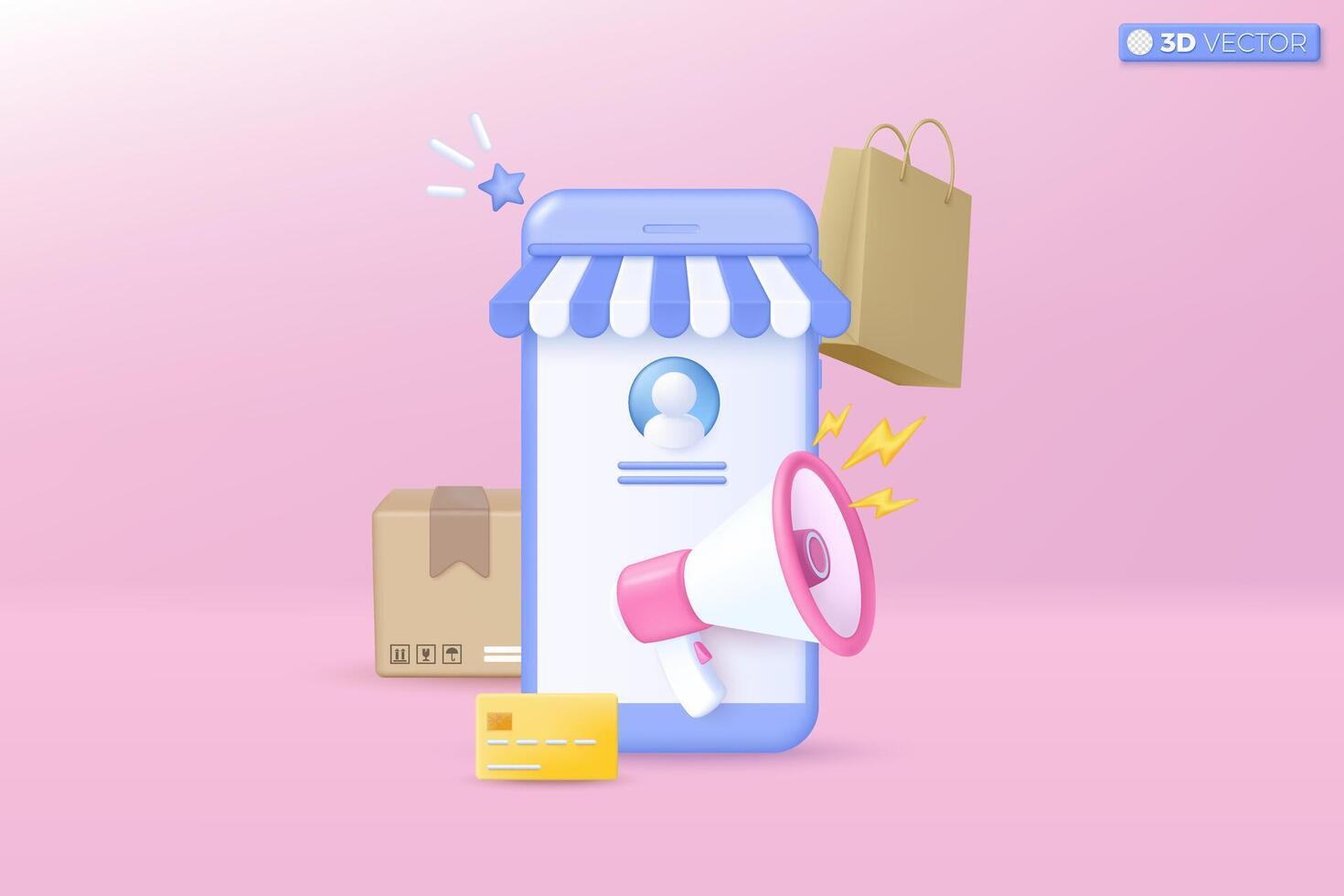 3d megaphone speaker with lightning icon symbol. loudspeaker announce discount promotion, Sell reduced prices, shopping time concept. 3D vector isolated illustration, Cartoon pastel Minimal style.