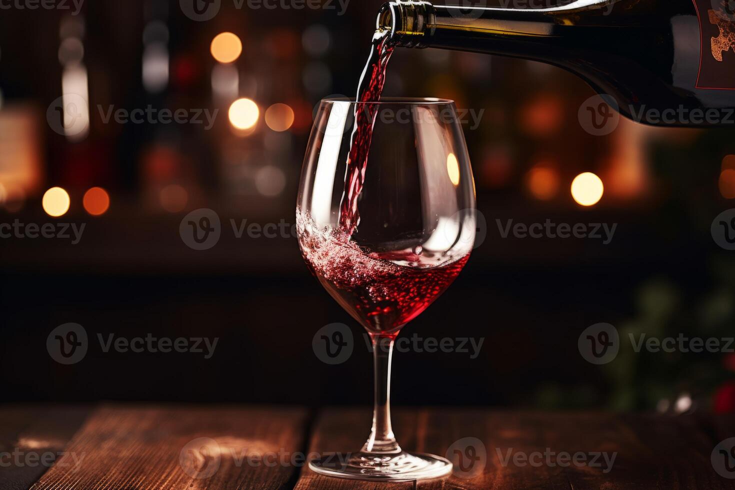 AI Generated Pouring red wine to glass party restaurant bar gourmet celebration luxury taste splashing grape alcohol expensive drink bordeaux chateu cabernet bottle refreshment toned drops bubbles photo