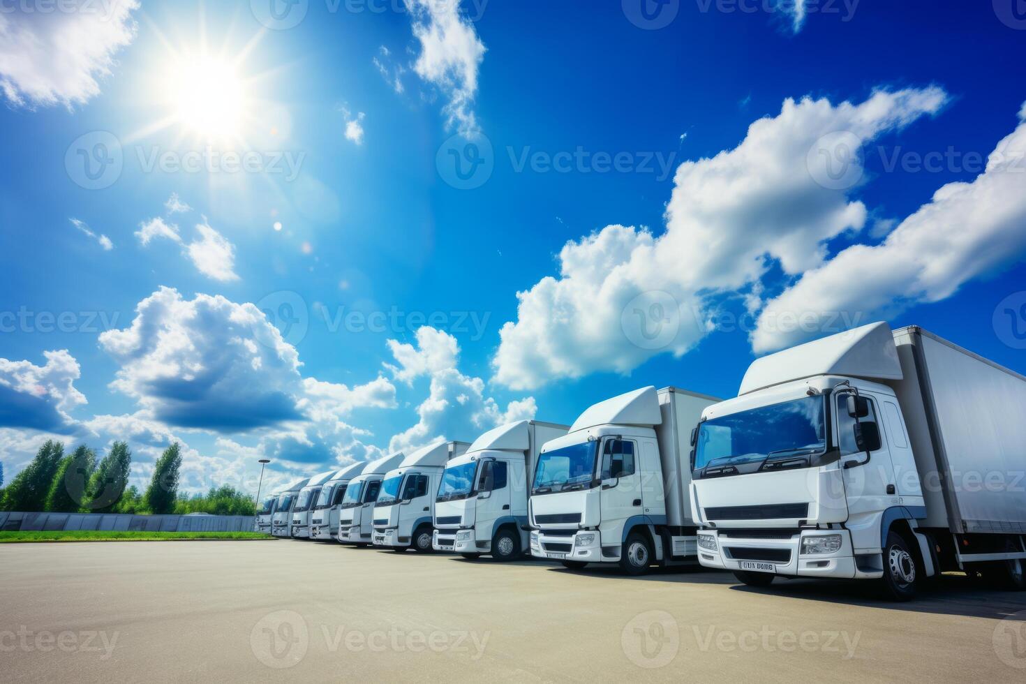 AI Generated Logistic center cargo trucks transportation shipping lorry delivery freight semi-truck road carrier warehouse storage vehicle load shipment delivery container van fast transport photo