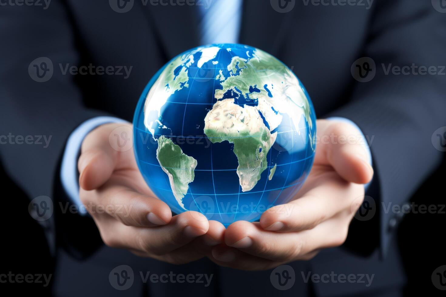 AI Generated Hand hands holding earth planet hologram infographics ecology ai artificial intelligence cyberspace climate pollution protection nature care responsibility environmentalism technology photo