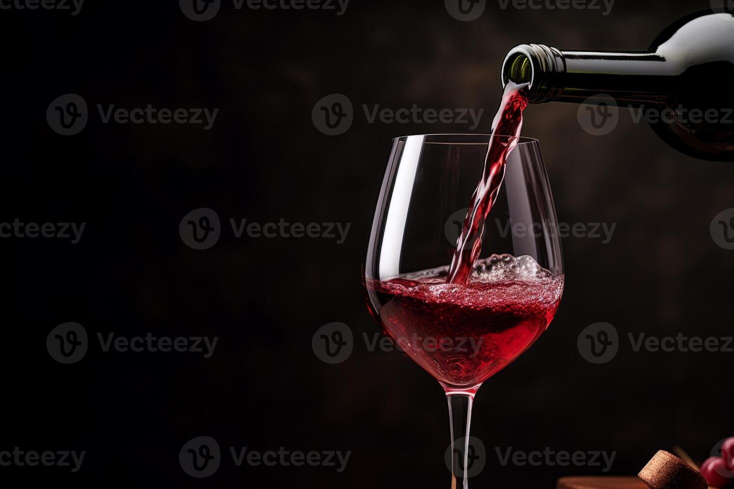 AI Generated Pouring red wine to glass party restaurant bar gourmet celebration luxury taste splashing grape alcohol expensive drink bordeaux chateu cabernet bottle refreshment toned drops bubbles photo