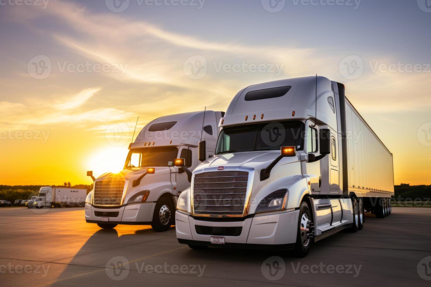 AI Generated Logistic center cargo trucks transportation shipping lorry delivery freight semi-truck road carrier warehouse storage vehicle load shipment delivery container van fast transport photo