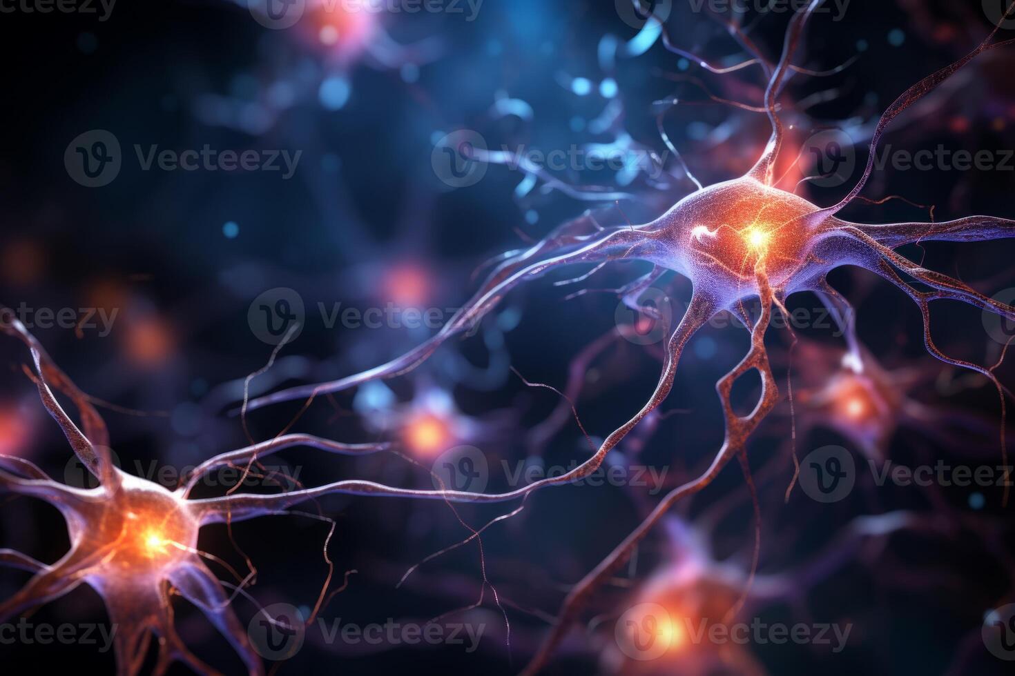 AI Generated Neuron cells neural network under microscope neuro research science brain signal information transfer human neurology mind mental impulse biology anatomy microbiology intelligence photo