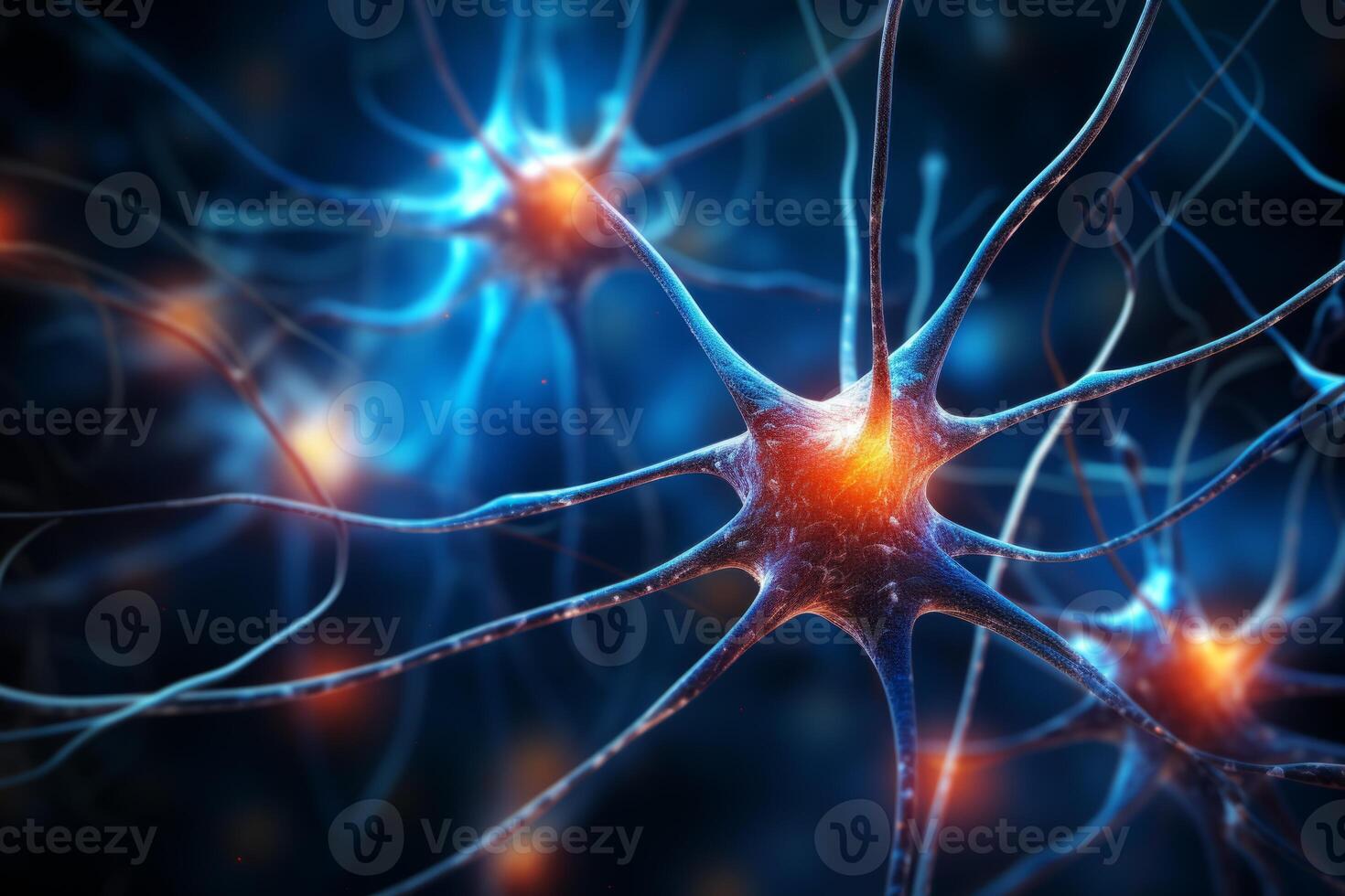 AI Generated Neuron cells neural network under microscope neuro research science brain signal information transfer human neurology mind mental impulse biology anatomy microbiology intelligence photo