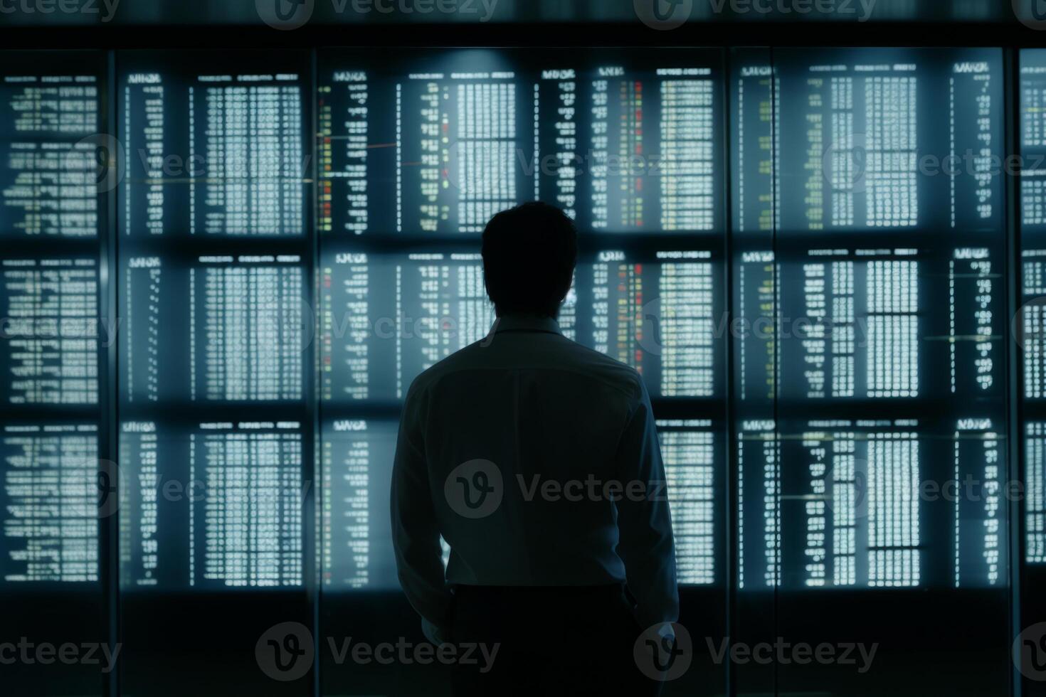 AI Generated Investor tracking stock price trader shareholder global exchange financial advisor analysing market shares economy business businessman financial graph chart global recession bump dump photo