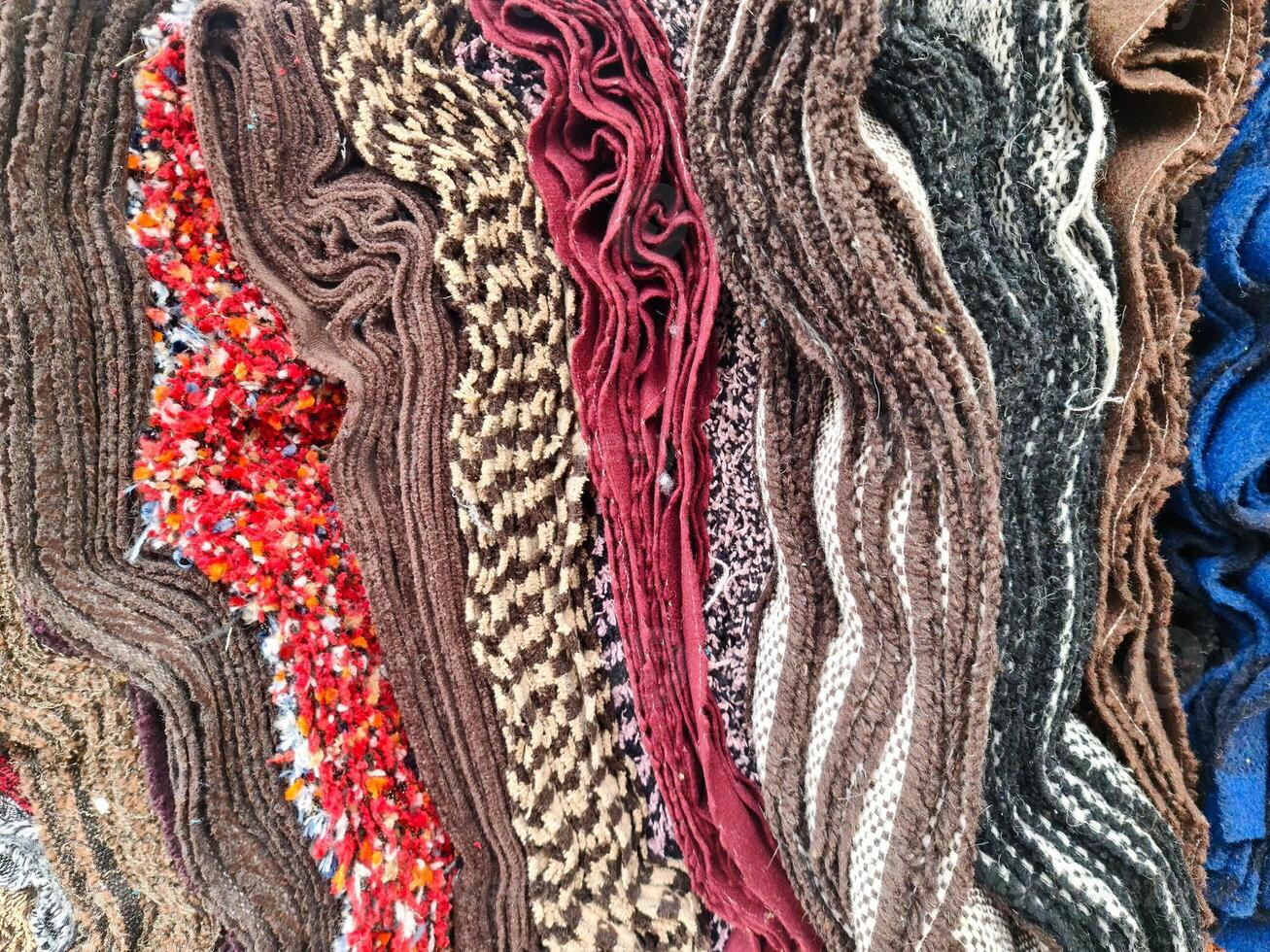Samples of cloth and fabrics in different colors photo