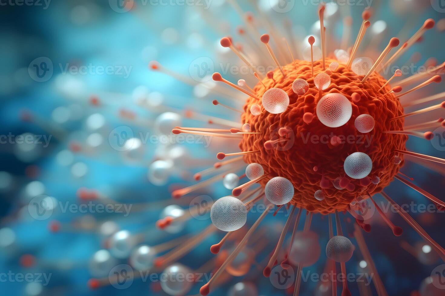 AI generated Coronavirus 2019-nCov novel coronavirus concept resposible for SARS-CoV-2 outbreak and coronaviruses influenza as dangerous flu strain cases as a pandemic. Microscope virus close up. photo