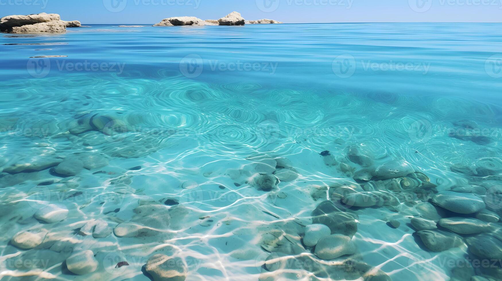 AI generated summer time under sea ocean in clean and clear water with ray of sunlight from surface for background concept design photo