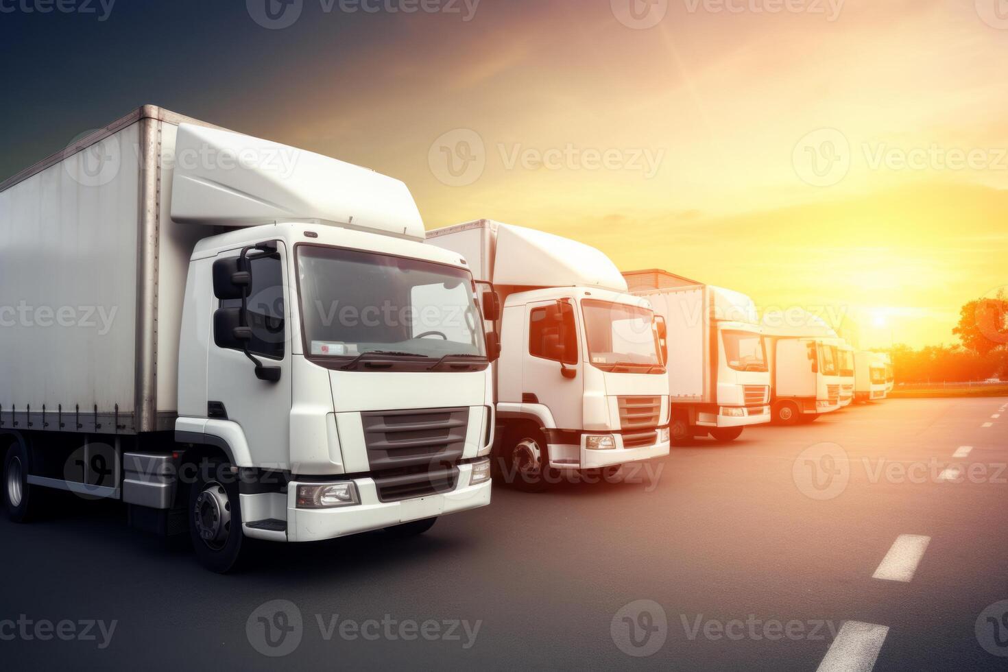 AI Generated Logistic center cargo trucks transportation shipping lorry delivery freight semi-truck road carrier warehouse storage vehicle load shipment delivery container van fast transport photo