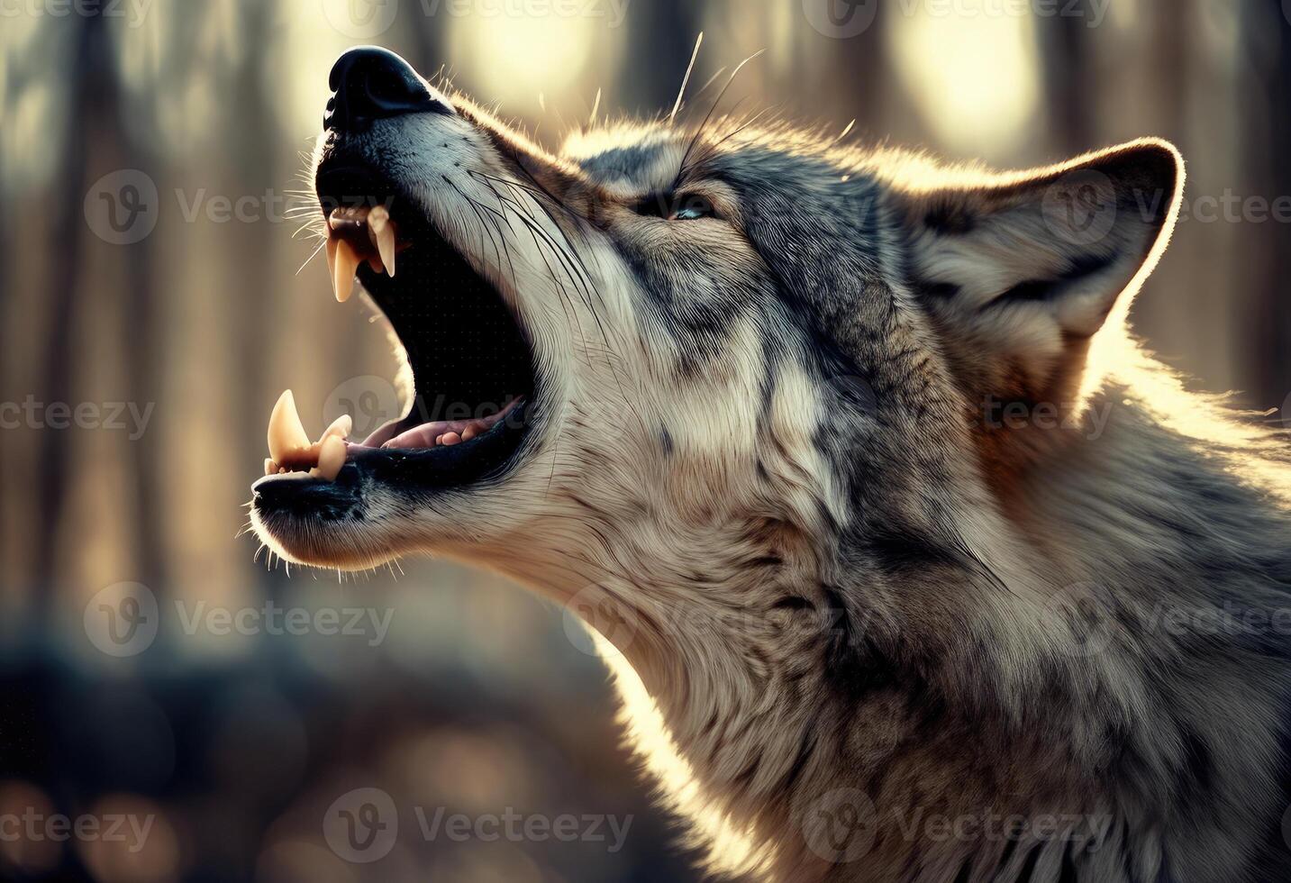 ai generado de cerca de el mueca de un mal lobo en un blanco antecedentes. foto