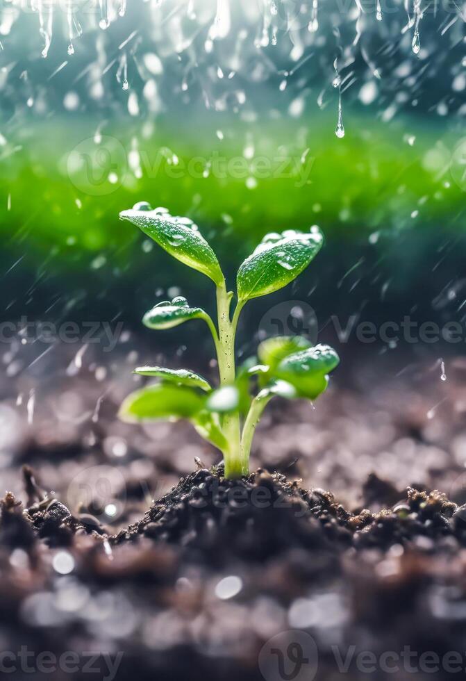 AI generated Watering plants and vegetables in the field, drip irrigation, close-up photo