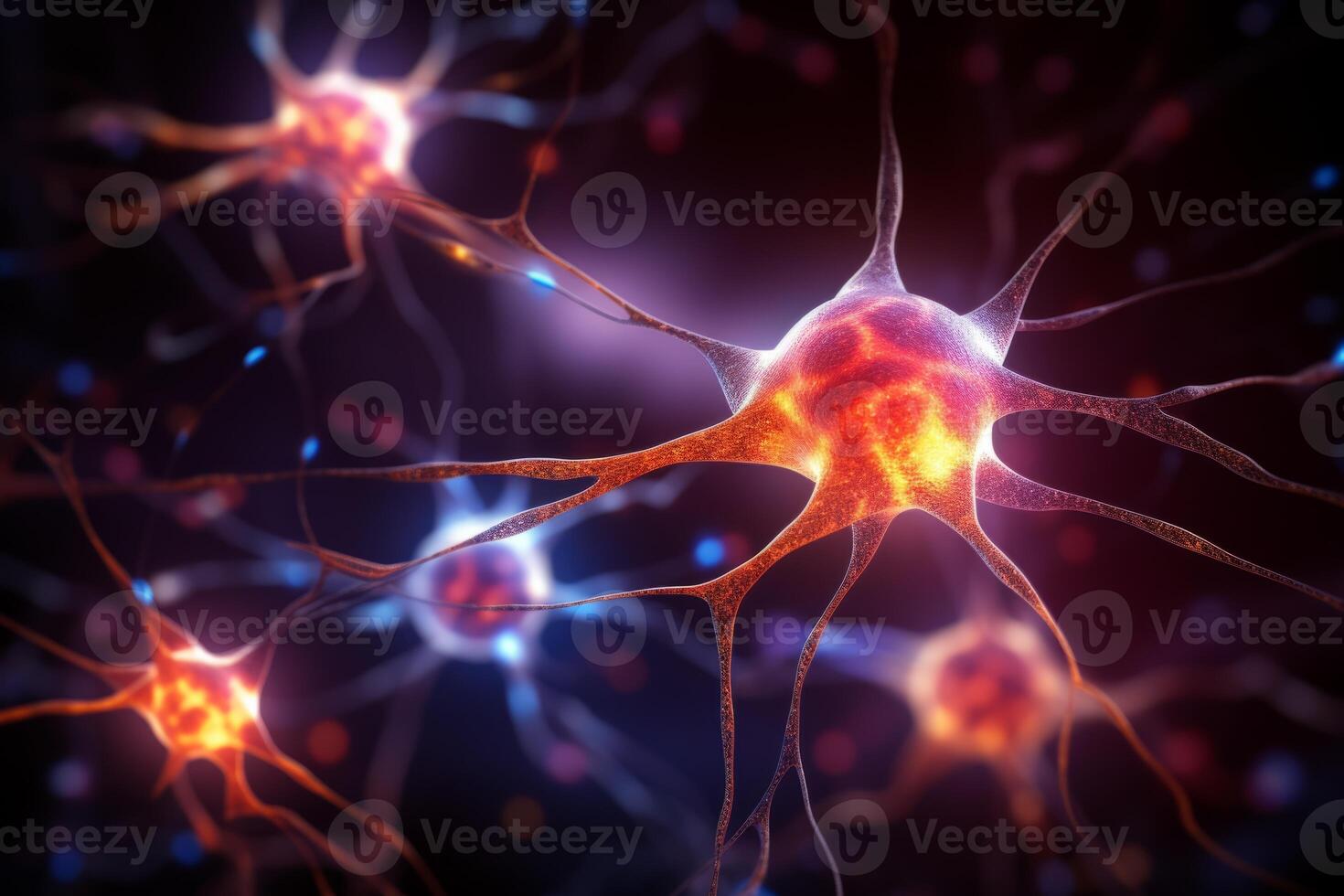 AI Generated Neuron cells neural network under microscope neuro research science brain signal information transfer human neurology mind mental impulse biology anatomy microbiology intelligence photo