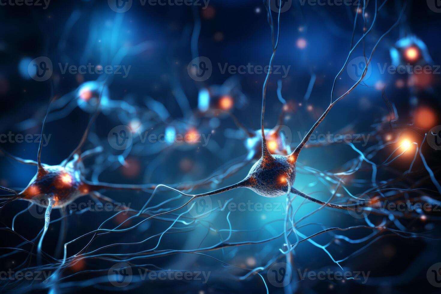 AI Generated Neuron cells neural network under microscope neuro research science brain signal information transfer human neurology mind mental impulse biology anatomy microbiology intelligence photo