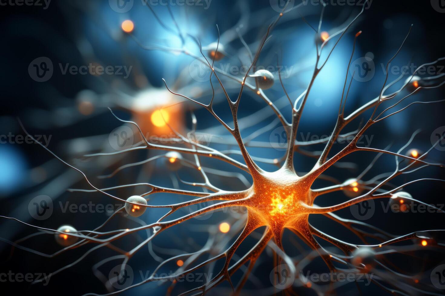 AI Generated Neuron cells neural network under microscope neuro research science brain signal information transfer human neurology mind mental impulse biology anatomy microbiology intelligence photo