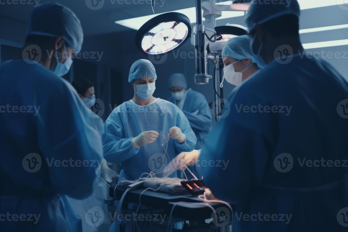 AI Generated Young experienced surgeons performing operation saving patient life doctor surgeon duty surgery teamwork operating room modern medical equipment medicine technology pharmacy health care photo