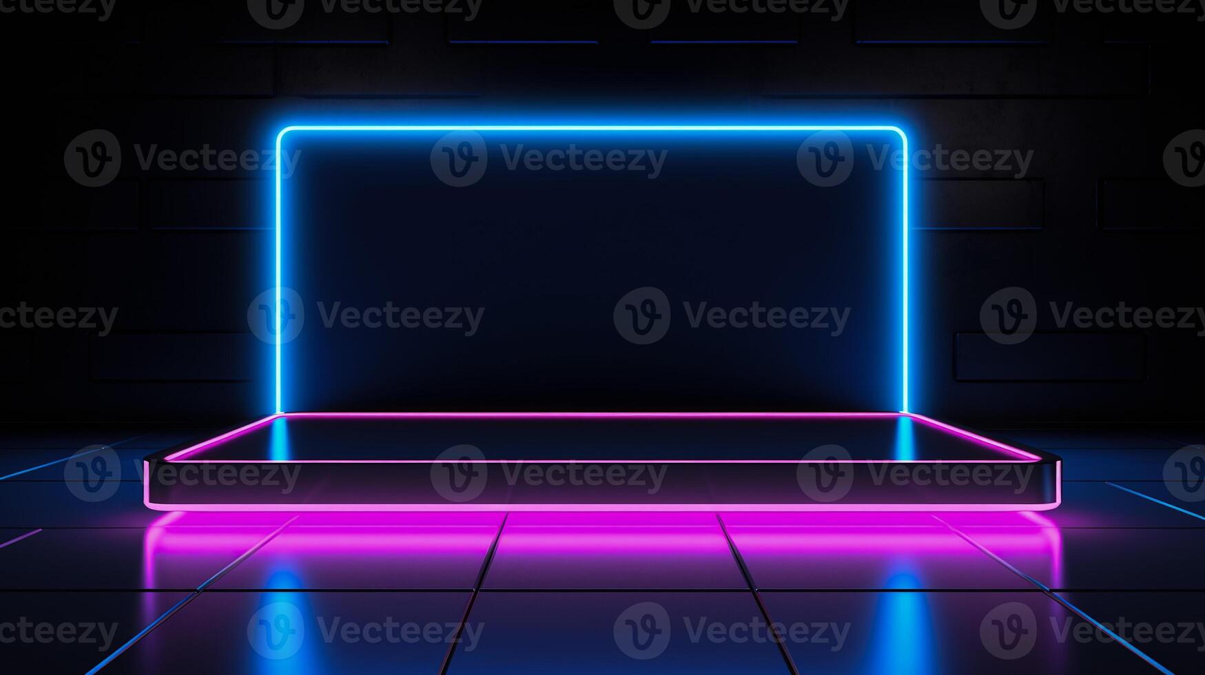 AI generated Futuristic neon podium display, perfect for product showcasing in tech, events, or retail. photo
