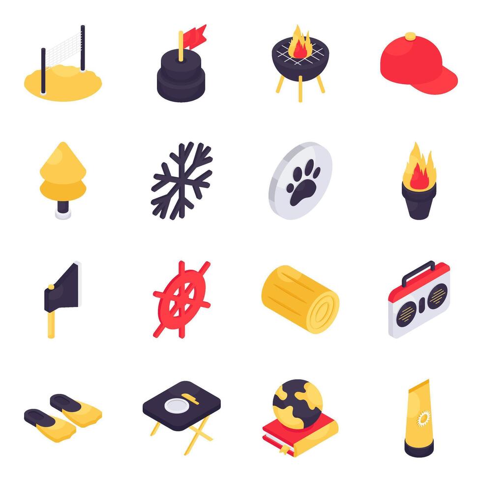 Set of Holidays and Traveling Isometric Icons vector