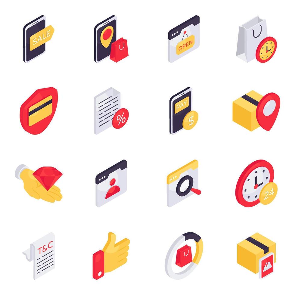 Set of Shopping and Buying Isometric Icons vector