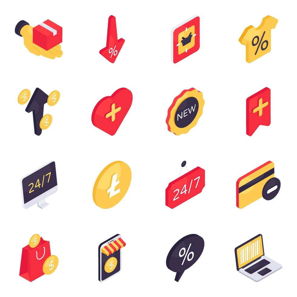 Set of Shopping and Commerce Isometric Icons vector