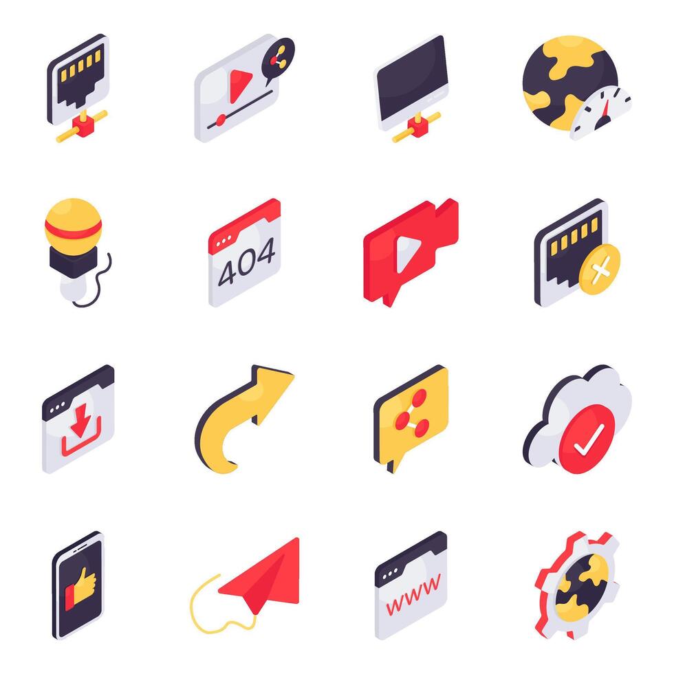 Set of Network and Conversation Isometric Icons vector