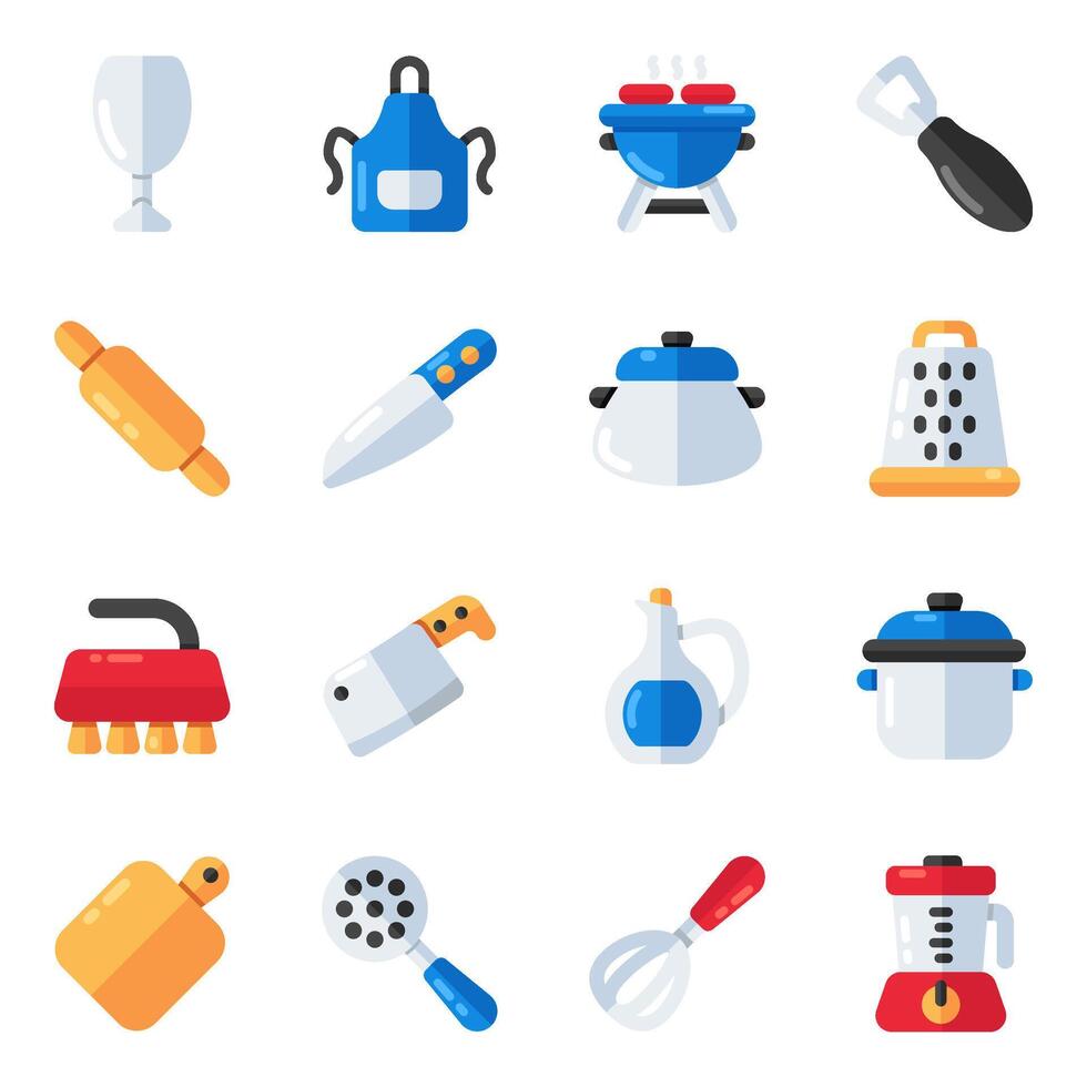 Set of Kitchen Utensils Flat Icons vector