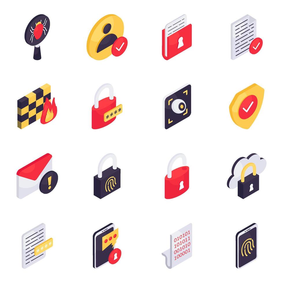 Set of Security Isometric Icons vector